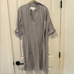 Boss Gray Long-Sleeve LinenDress
